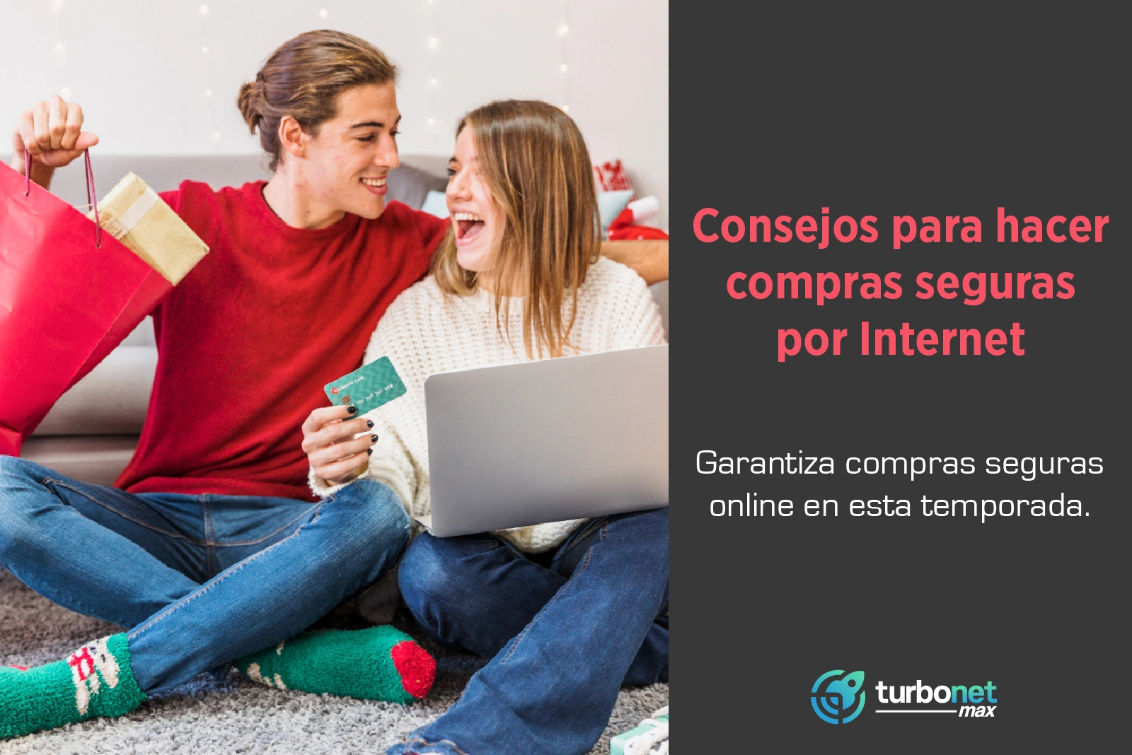 Pareja haciendo compras seguras en Internet utilizando Internet por fibra óptica